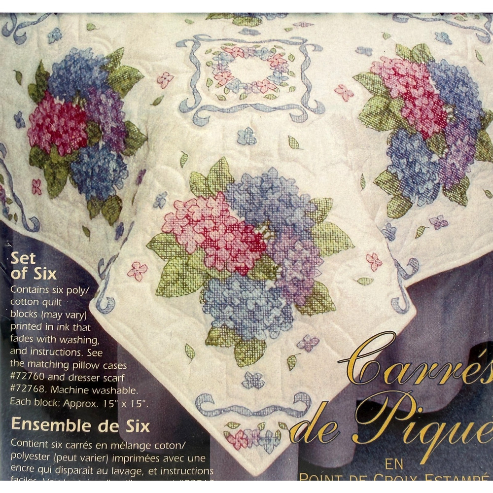 Dimensions Cross Stitch Quilt Blocks Hydrangea Ribbon #72771 Set of 6 Sealed NOS